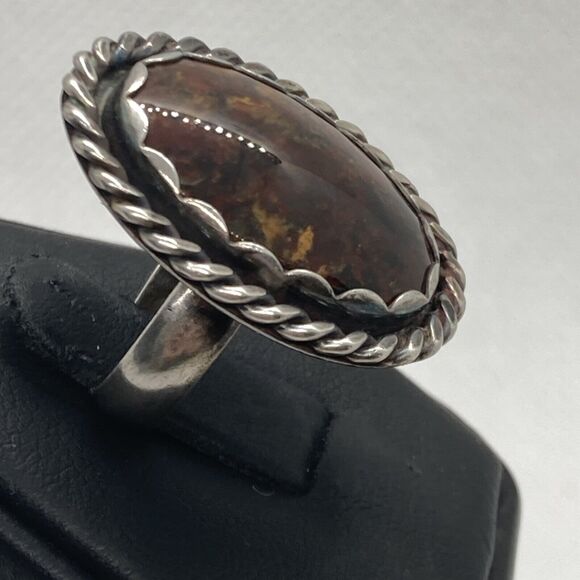 Vintage SW Style Brown Natural Stone Ring Size 6 Sterling Silver 925 Ring 7.8g - Picture 3 of 9
